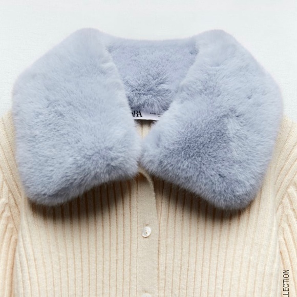 FAUX FUR COLLAR KNIT CARDIGAN - Picture 11 of 13